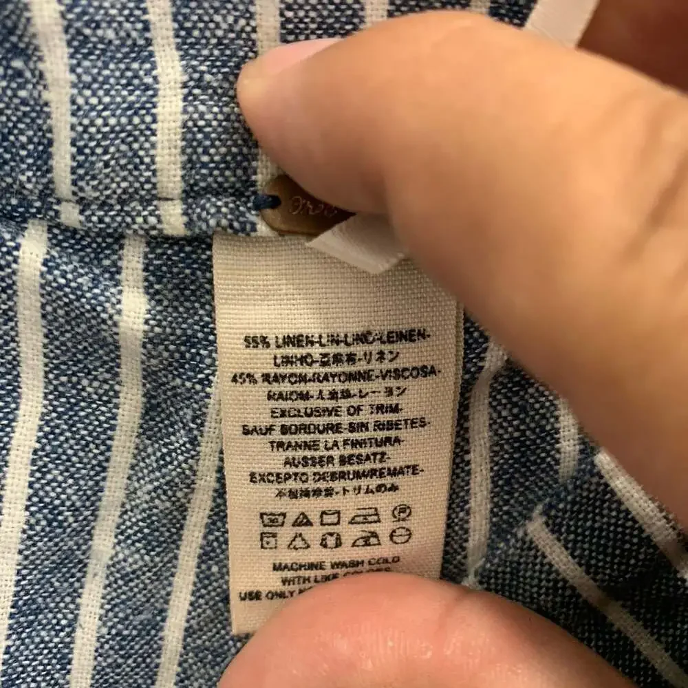 Free People Linen Blend Pants Womens 8 Blue Pinestripe High Rise Pull On Boho